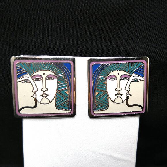 Laurel Burch Ancient Ancestors Earrings Art of Human Being Enamel 1980s - Picture 7 of 10